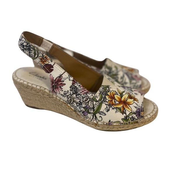Women’s CLARKS Petrina Rhea Floral Espadrilles Wedge Sandals Shoes - Picture 2 of 7